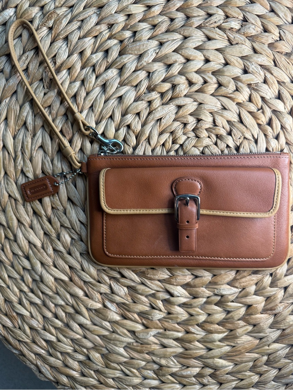 Coach Brown Leather Wristlet Wallet with Tan Trim